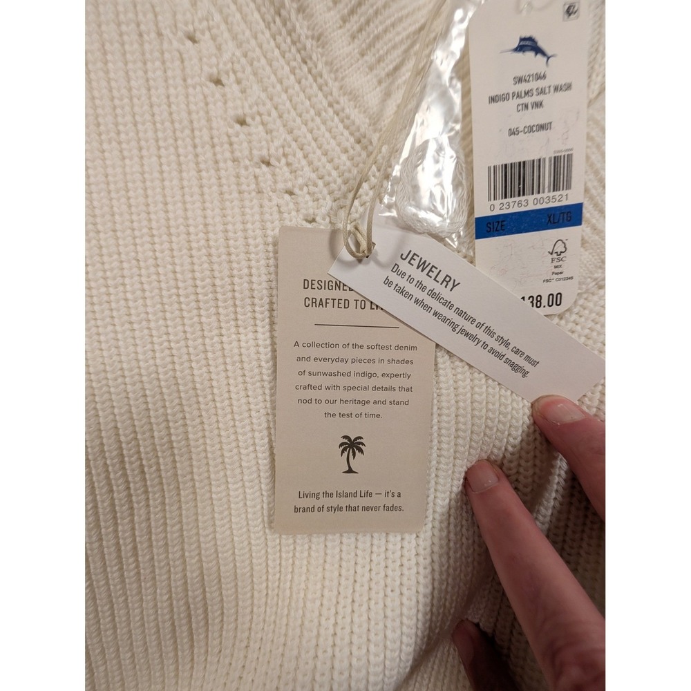Tommy Bahama Women's Ivory V Neck Knit Sweater Oversize Dolman Coastal Vacay  XL - Picture 9 of 16